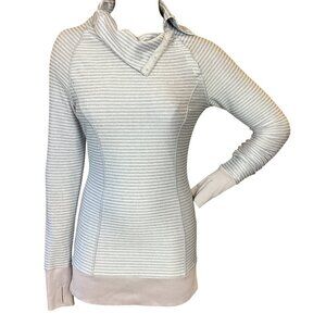Mondetta Gray Striped Snap Turtleneck/Cowl Neck Athletic Top Sz S #321D